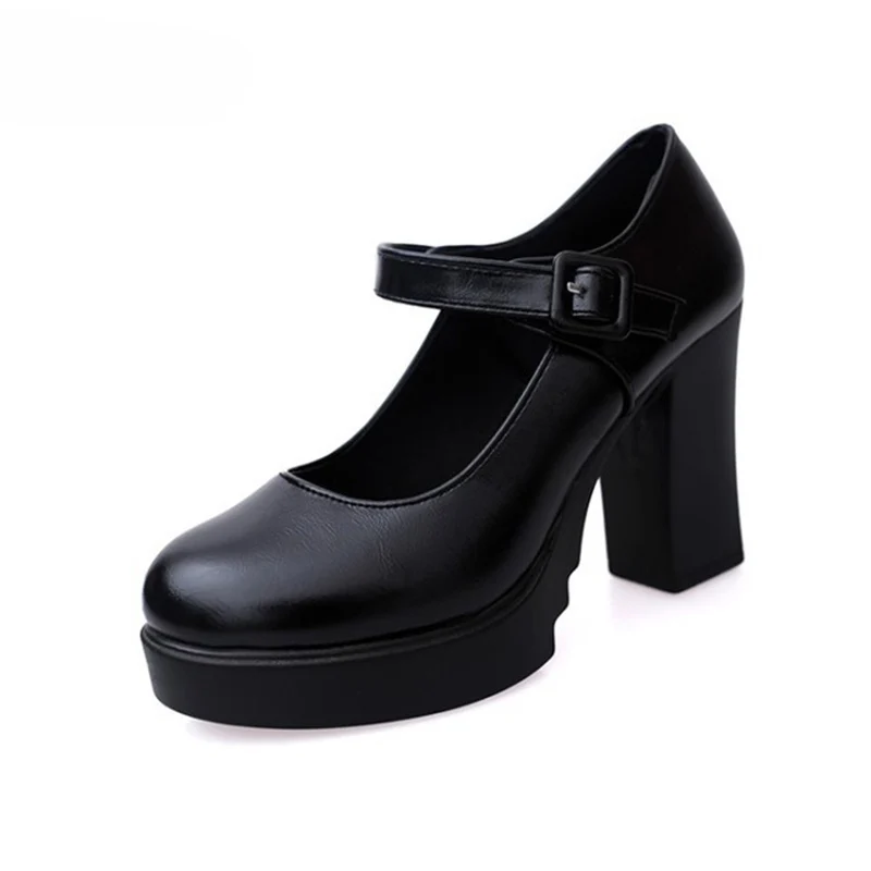 

2019 spring and autumn women's thick with high heels professional work word buckle single shoes women tacones mujer talon femme