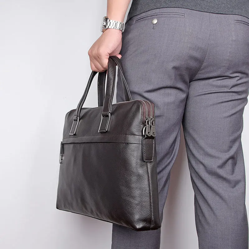 Nesitu Highend Black Chocolate Blue Genuine Leather 14'' Laptop Office Men's Briefcase Business Messenger Bag A4 Portfolio M7412