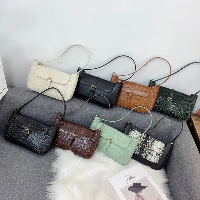 Classic fashion ladies handbag casual women Baguette bag brand style shoulder bags ALLIGATOR cowhide split leather