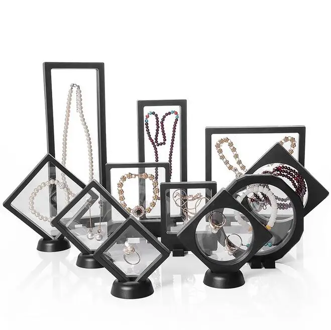Top 10pcs/Lot Floating Picture Frame Jewelry Display Box Stand Ring Pendant Holder Protect Jewellery Stone Presentation Case
