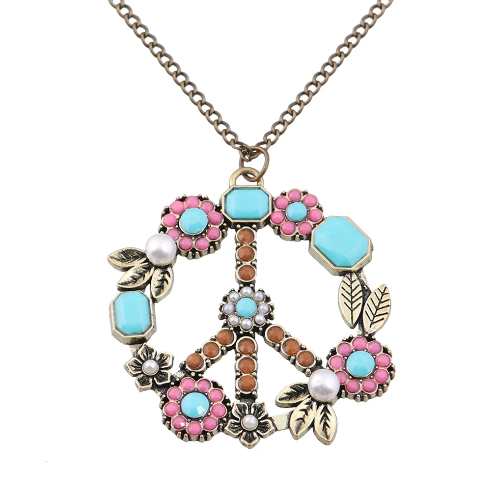 Fashion Vintage Flower Coral Simulated Pearl Peace Sign Long Pendant Necklace for Women 2017 Jewelry | Украшения и аксессуары