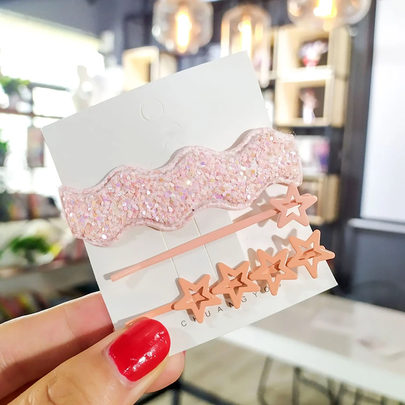 

3Pcs Fashion Colorful Womens Hairclip Sweet Color Metal Hairclips For Girl Cute Heart Korean Style Hairpins For Women Headwear