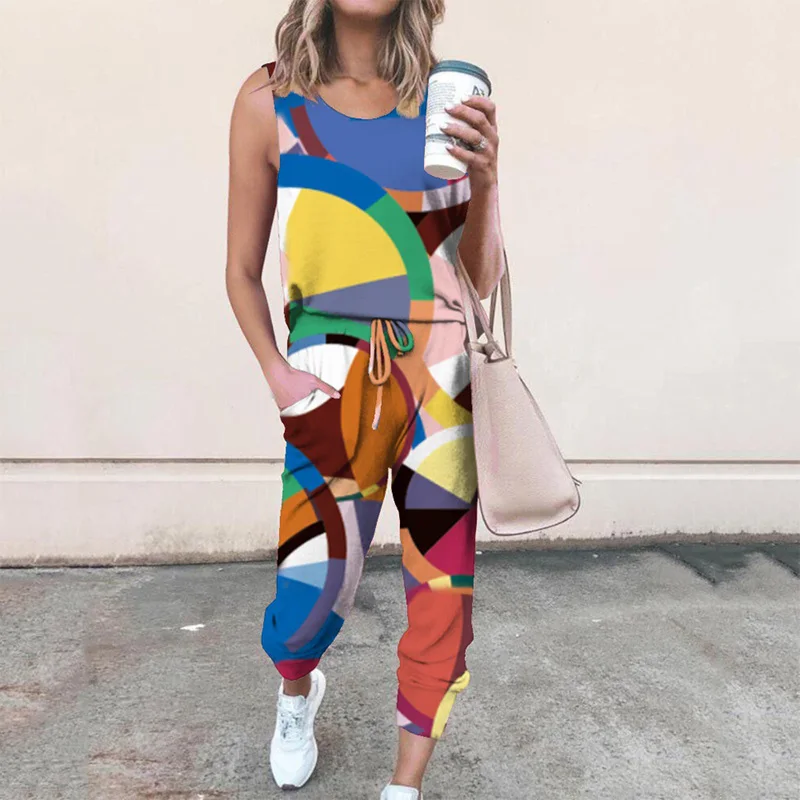 

Tie-dye Printed Casual 2 Pieces Set Summer Sleeveless Women Home Wear Suit Fashion Ladies Lounge Wear Clothes Female Outfits