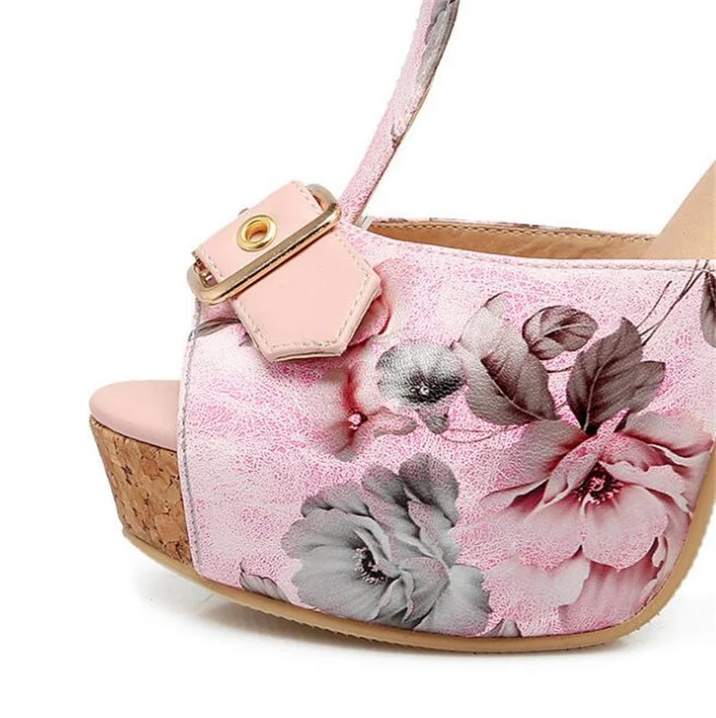 Женские босоножки на платформе элегантные сандалии высоком каблуке с принтом