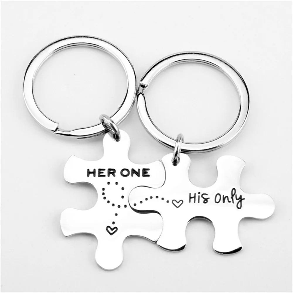 

1 Pair Trinkets Keychain Her One His Only Couples Keychain Lettering Puzzle Key Ring Lovers Jewelry Valentine's Day Gift