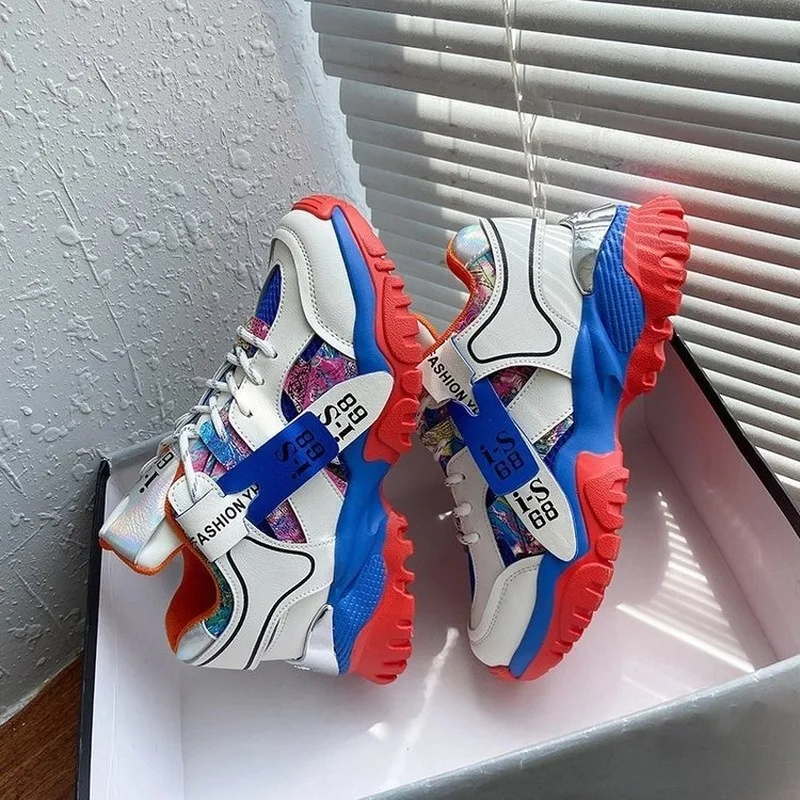 

Women Chunky Sneakers Vulcanize Shoes Korean Fashion New Female red green Platform Thick Sole Running Casual Shoe Woman 5.5cm C1