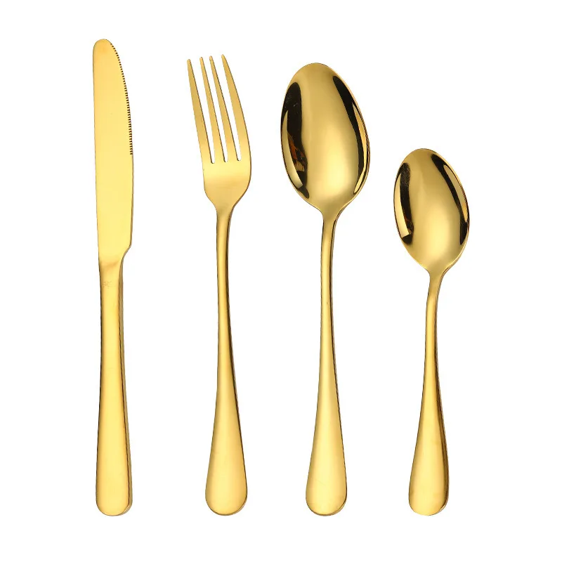 24pcs Dinner Goldware Cutlery Dinnerware Set Spoon Fork Knife Stainless Steel Sets Portable Tableware | Дом и сад