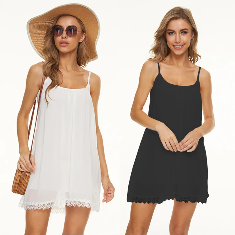 

Новинка 2021, платье на бретельках без рукавов, летнее кружевное платье на бретельках с вырезом