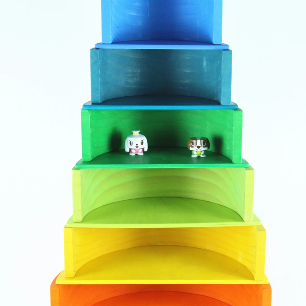 

11 Pieces Wooden Rainbow Puzzle Montessori Educational Toys For Baby Toddler
