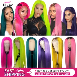 Парик Ishow из натуральных волос, бразильский, прямой, желтый, плотность 150%