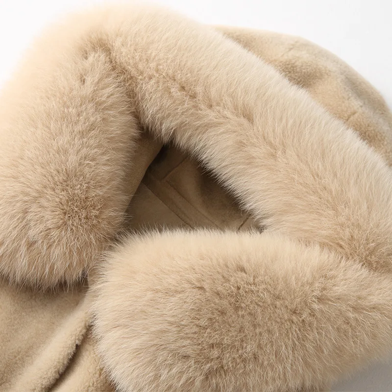 Пальто с капюшоном из лисьего меха пальто натурального на осень и зиму женская