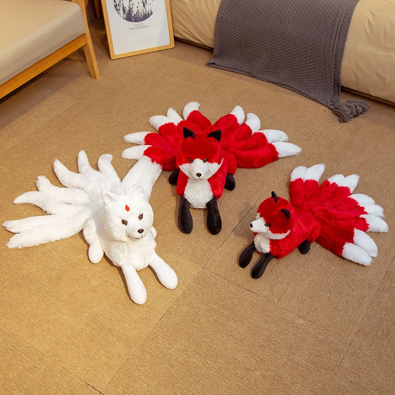 

Cute White&Red Nine Tails Fox Plush Toys Stuffed Animal Real Life Nine-Tailed Fox Kyuubi Kitsune Soft Dolls Gift for Girls Kids