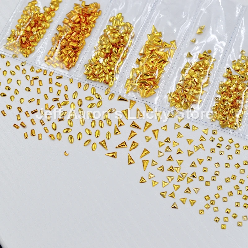 

mixed 6 shapes gold rectangle triangle oval metal nail art decorations studs nails accessoires supplies tool