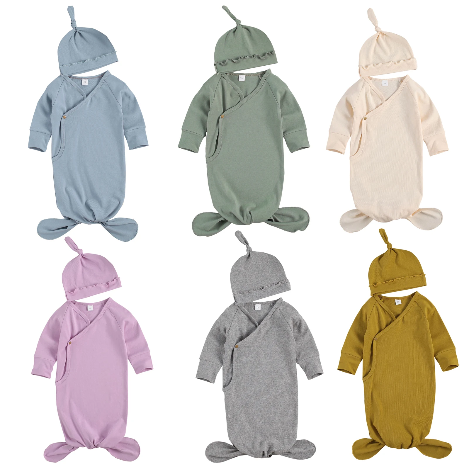 

Autumn Baby Girls Boys Sleeping Bag+Hat 2pcs Solid Long Sleeve Button Cotton Warm Blanket For 0-6M