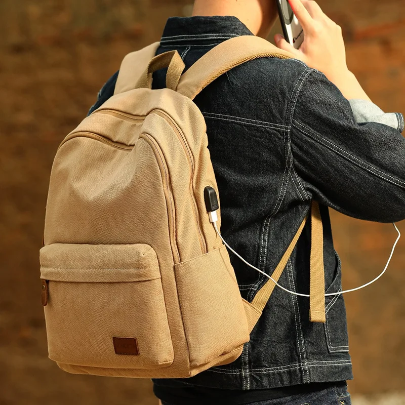 

Men Solid Canvas Backpack Male Laptop College Student School Bags For Teenager Backpack 2021 Large capacity Men's Bags X150C