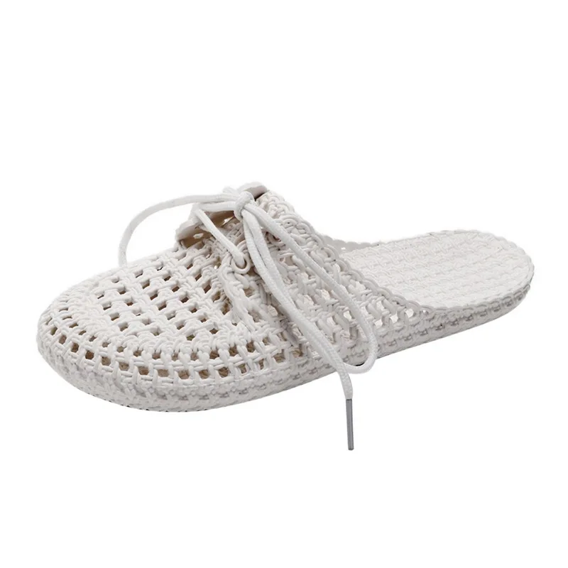 

Summer Slippers Shoes Woman 2021 Closed Toe Breathable Flip Flops Women Hollow Out Lace Up Outdoor Slides Women Flat Dropship