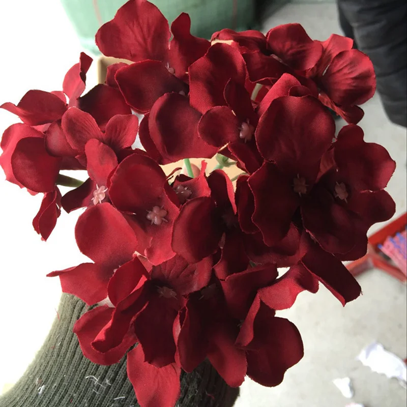 wine red Искусственная гортензия букет цветок, шелковые цветы с стержня для дома Свадебные украшения подарок DC112 - Цвет: wine red