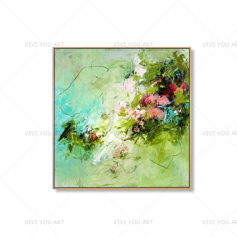 

High Quality Green Flower Painting on Canvas Acrylic Wall Art Hand-Painted Home Quadros Decoracion for Living Room Gifts