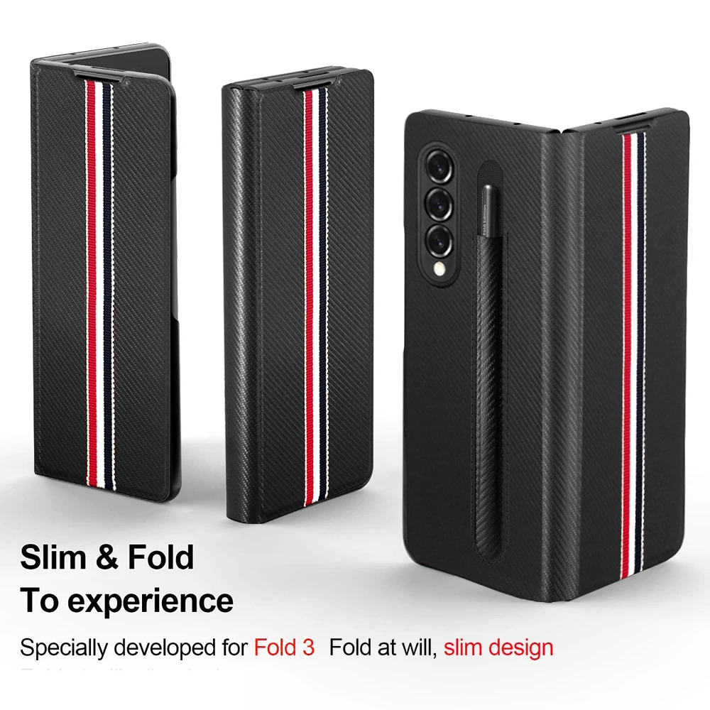 slim pu leather case for s pen fold edition samsung galaxy z fold 3 case with pen holder full cover galaxy z fold 3 s pen case free global shipping