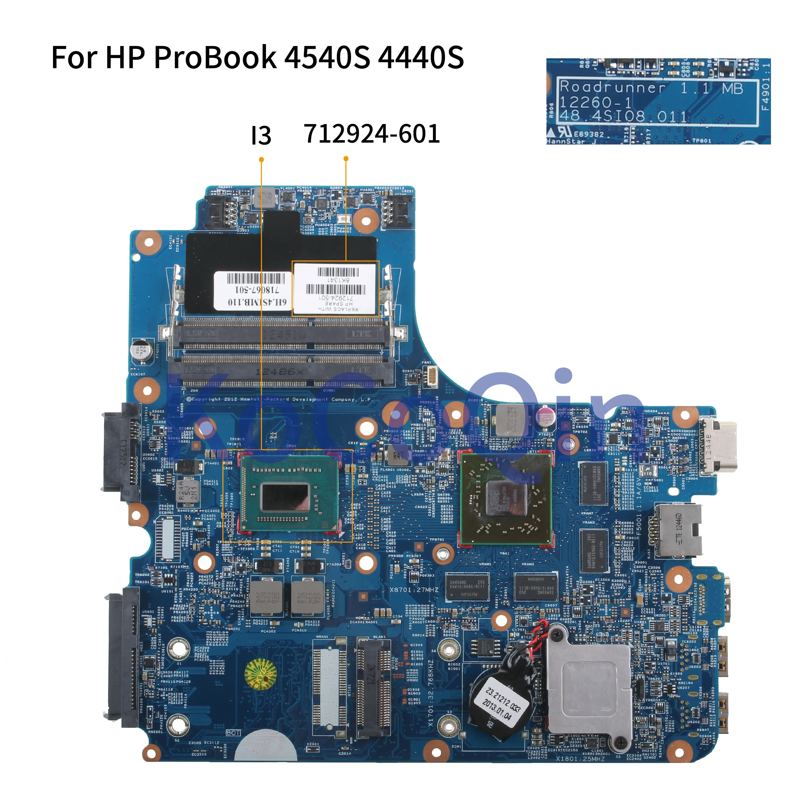 KoCoQin материнская плата для ноутбука hp ProBook 4540S 4440S 4441S Core I3 материнская плата 712924-001 712924-601 12260-1 48.4si08011