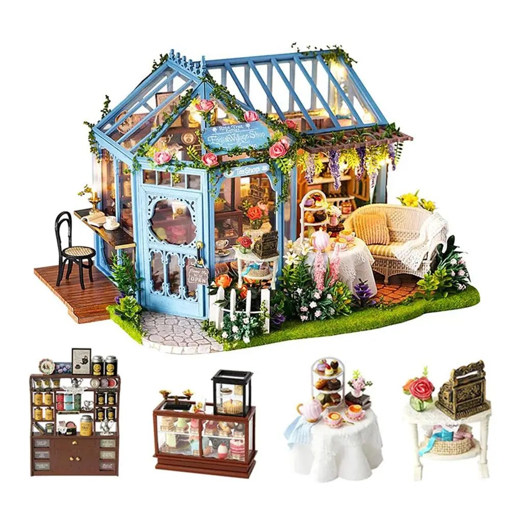 

Dollhouse Miniature with Furnitures DIY Dollhouse Kit with Music Movement 1:24 Scale Innovative Rose Flower Garden Dollhouse