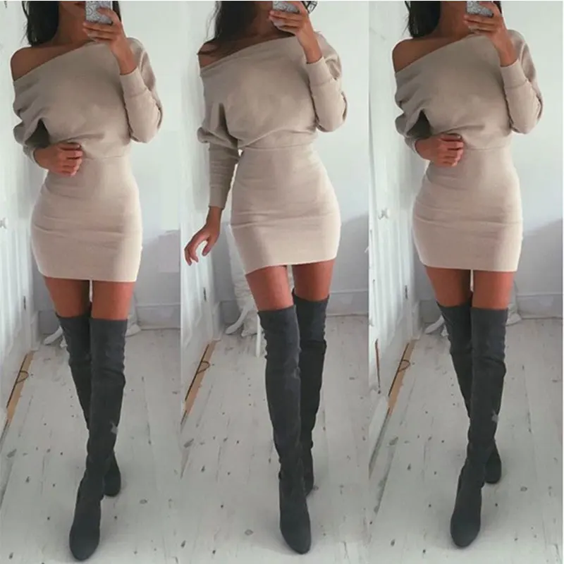 

Source Women Clothing of 2021 Spring Hot Sale One-shoulder Long-sleeved Hip-lifting Women's Dress