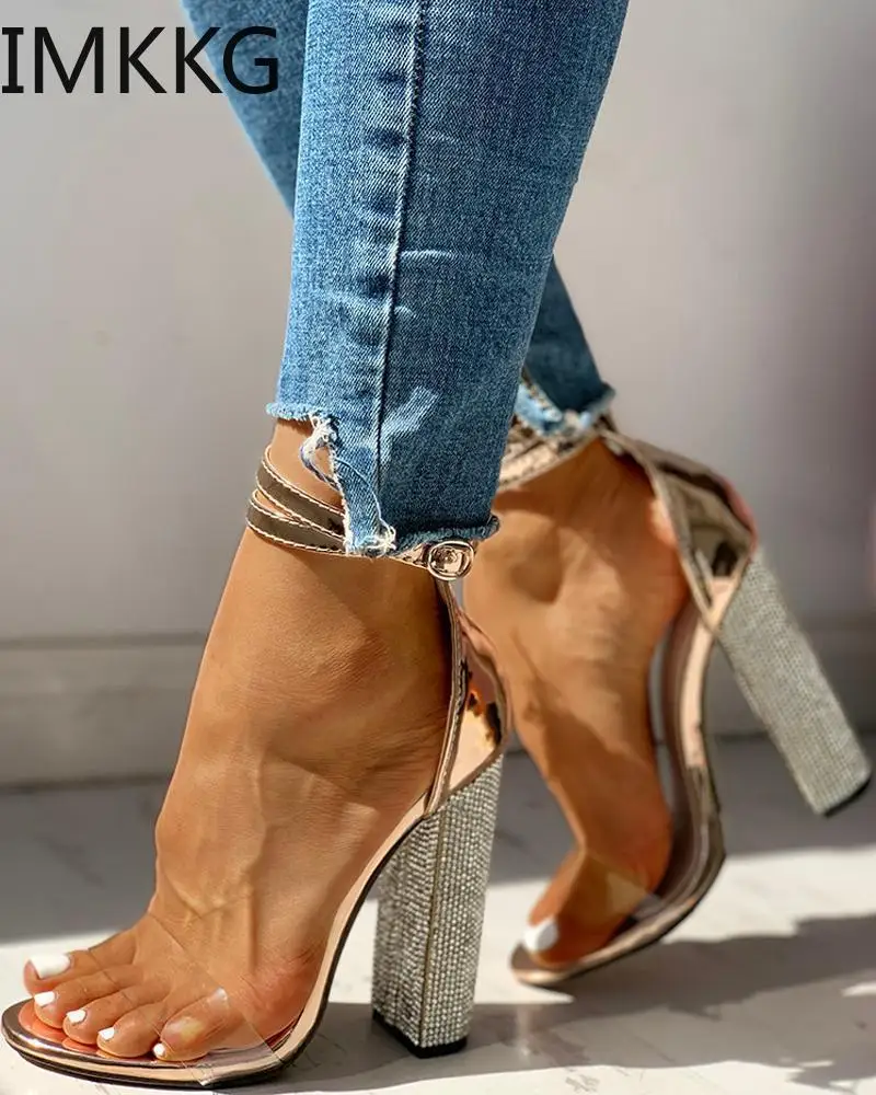 Sexy High Heels Women Pumps Gold Rhinestone Ladies Shoes Classic Buckle Strap Sandals|Боссоножки и сандалии| |