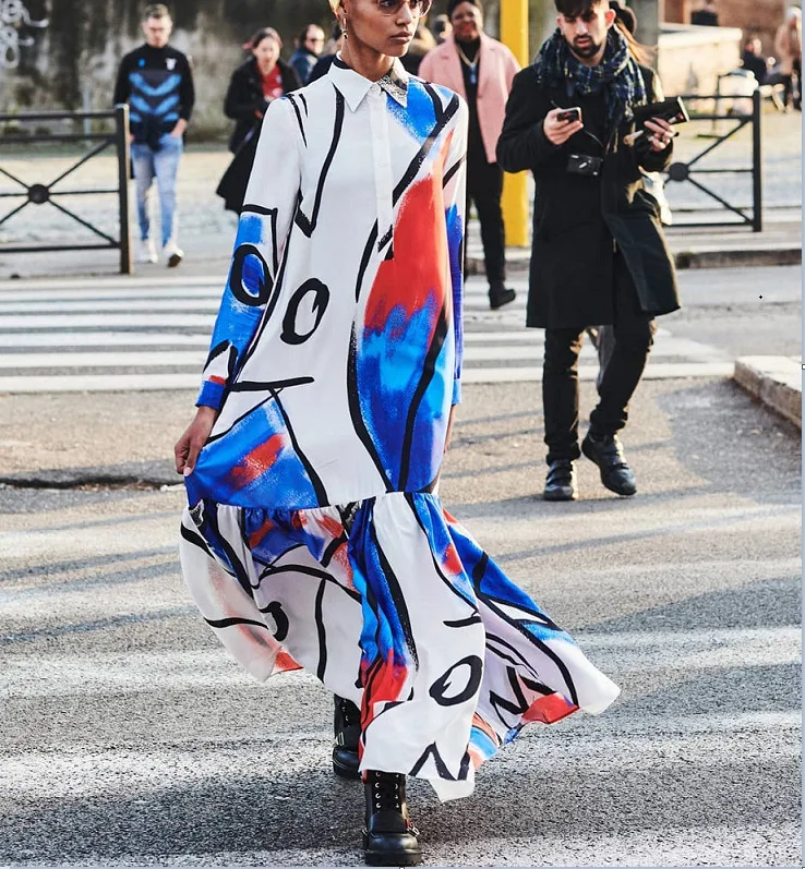 

Zoctuo Long Sleeve Dress Young Lady Button Turn-down Collar Dresses for Women 2020 England Asymmetrical Dress Loose Casual Dress