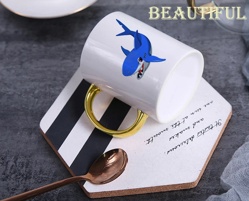 400 мл креативная керамическая кружка синего цвета с узором Акула Друзей завтрак