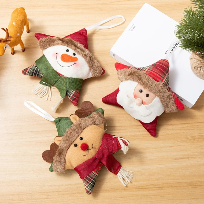 

3pcs Christmas Ornaments Xmas Tree Plush Hanging Decorations Santa Snowman Elk Pendant Doll Decor