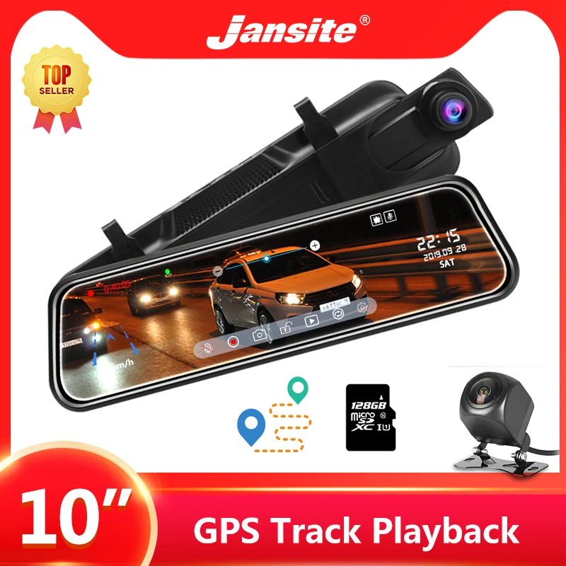 Автомобильный видеорегистратор Jansite 10 &quot 1080P с сенсорным экраном потоковым медиа