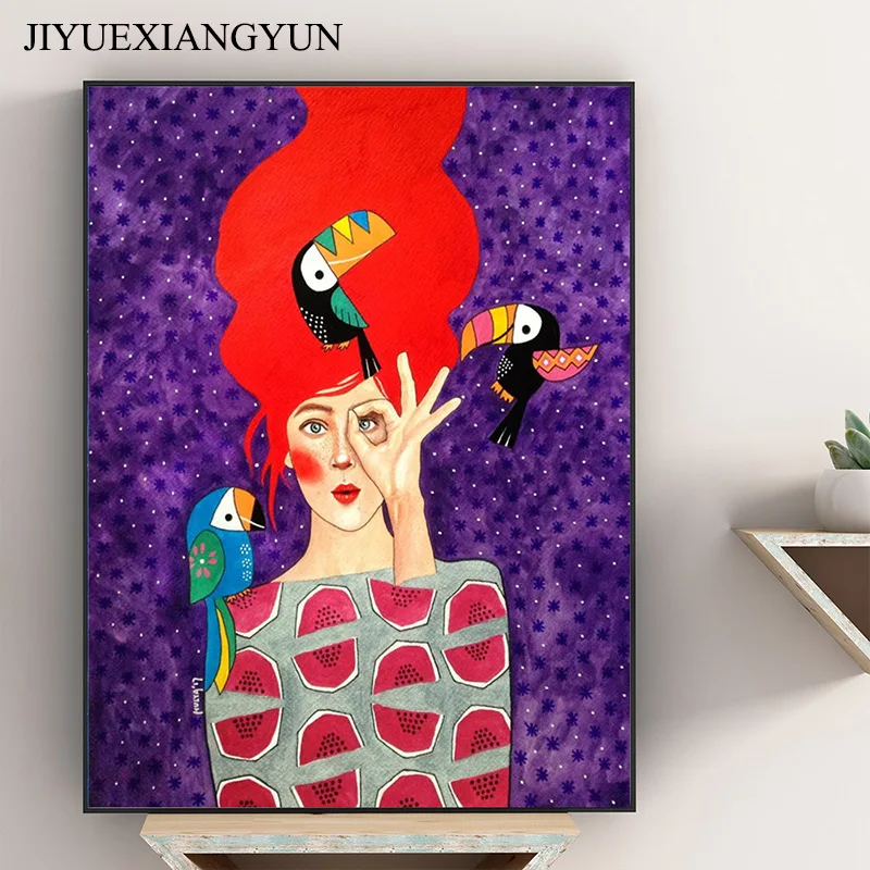 Модная Картина на холсте с изображением девушки животные настенные постеры и