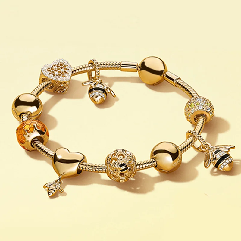 

NEW 100% 925 Sterling Silver Brand New Bracelet Set Vibrant Bee & Love Hive Bracelet Set Personality Bracelet Set AS Gifts