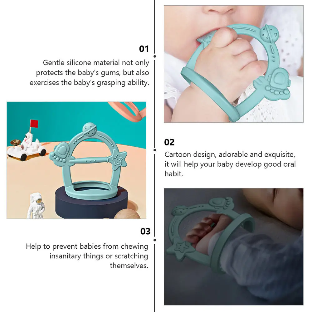 

1Pc Baby Cartoon Teething Multifunction Silicone Teeth Grinding Ring Blue