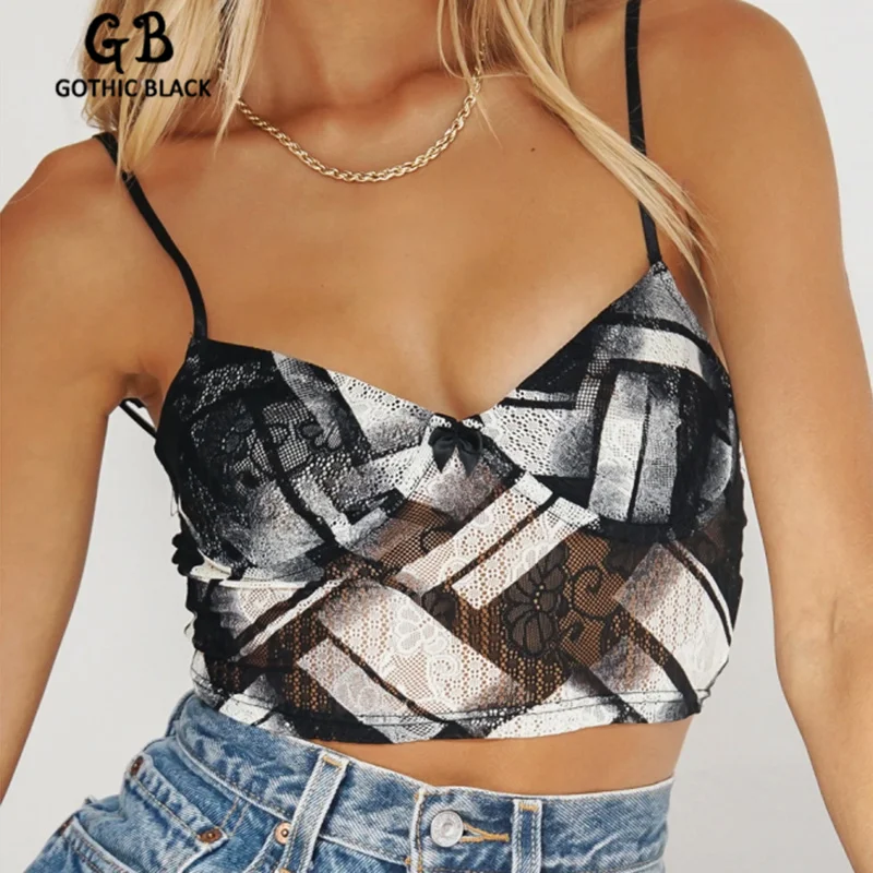 

Gothblack Women Slim Streetwear Print Camisole Sexy Fashion Bodycon Sleeveless Crop Top Summer Fashiom Mall Backless Tank Tops