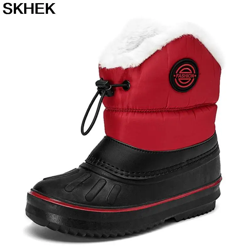 

Водонепроницаемые зимние ботинки SKHEK для девочек, ботильоны для мальчиков, детская теплая обувь с мехом и плюшевой подкладкой