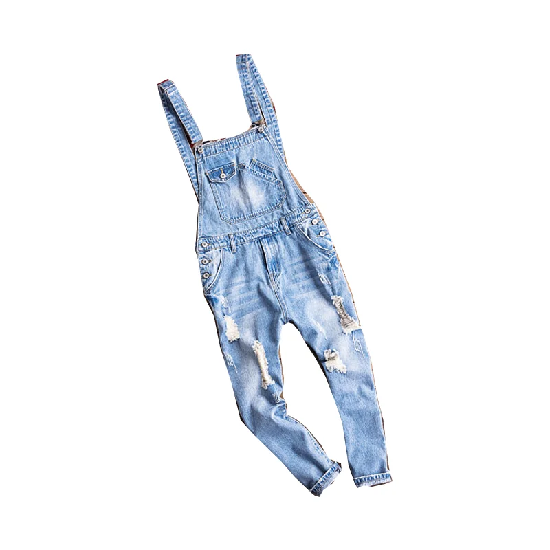 Men's ripped denim overalls hip-hop fashion high street distressed jeans leggings 5XL