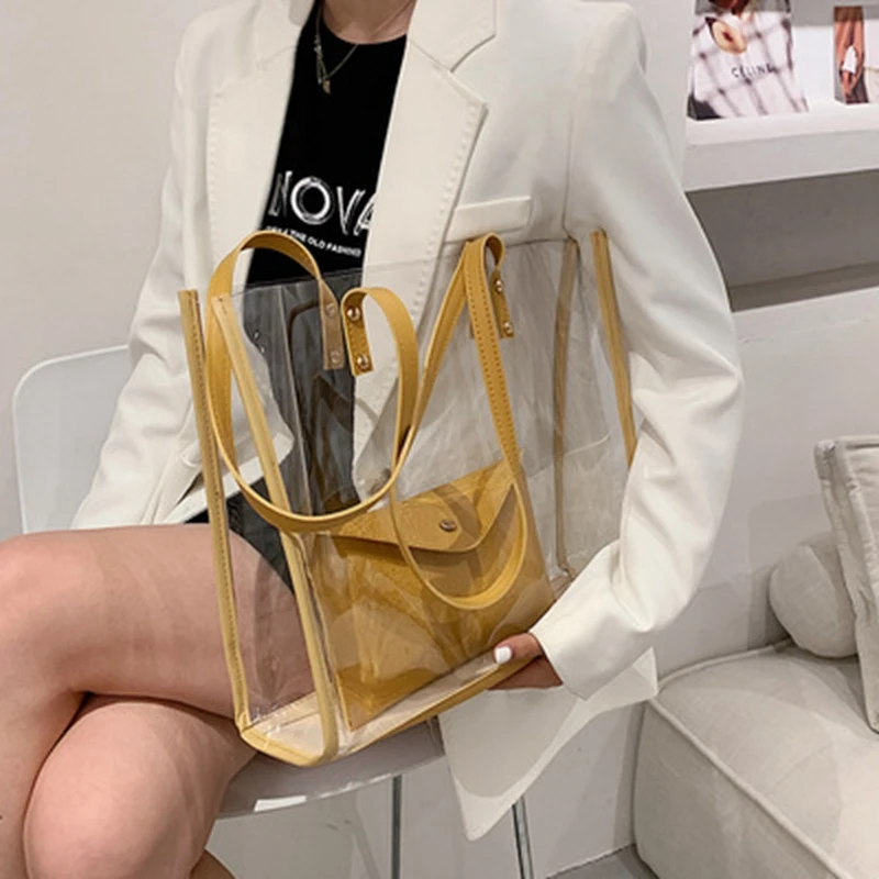 

Летняя Прозрачная женская сумка 2 шт./компл. роскошная сумка модная женская сумка высокого качества сумка-мешок через плечо