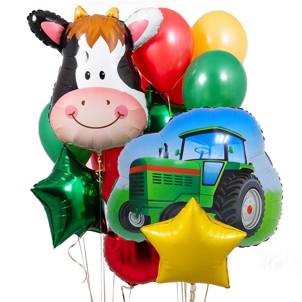 

1Set Green Farm Theme Kids Happy Birthday Banner Balloons Construction Vehicle Tractor Birthday Party Decoration