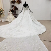 HTL1561 Romantic Illusion Wedding Dress 2020 Off The Shoulder Boat Neck Crystal Sequined Beading Ball Gowns Lace Up Back
