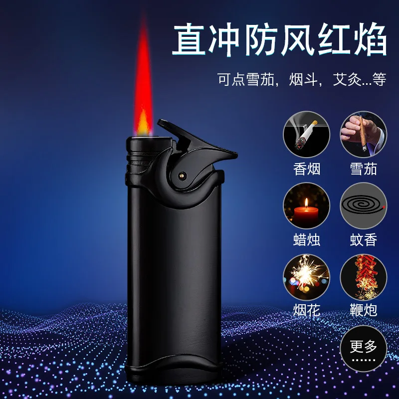 

Cool Creative Personality Butane Lighter Straight Into Torch Lighter Metal Windproof Red Flame Smoking Accessories Gift for Men