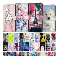 kids etui card holder wallet flip case for samsung galaxy s21 s21 plus s22 ultra flower cat butterfly pattern phone book cover