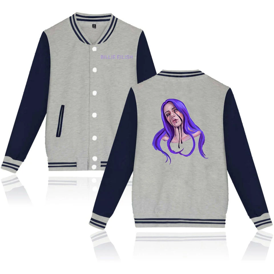 Billie Eilish, бейсбольная куртка, женская, мужская, модная, повседневная, Харадзюку, хип-хоп, уличная, с принтом, бейсбольная куртка, синяя+ серая, куртки, топы