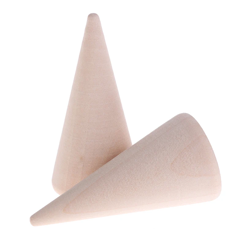 

Vintage Natural Unpainted Wood Finger Cone Ring Holder Jewelry Display Stand Organizer Storage Rack Showcase For Exhibit