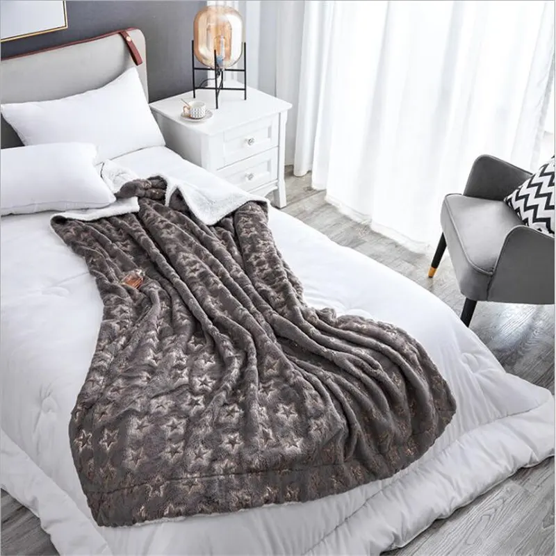 

Lamb wool PV velvet bronzing double blanket super warm soft stars Lunch break blanket travel sofa throw blanket bedspread