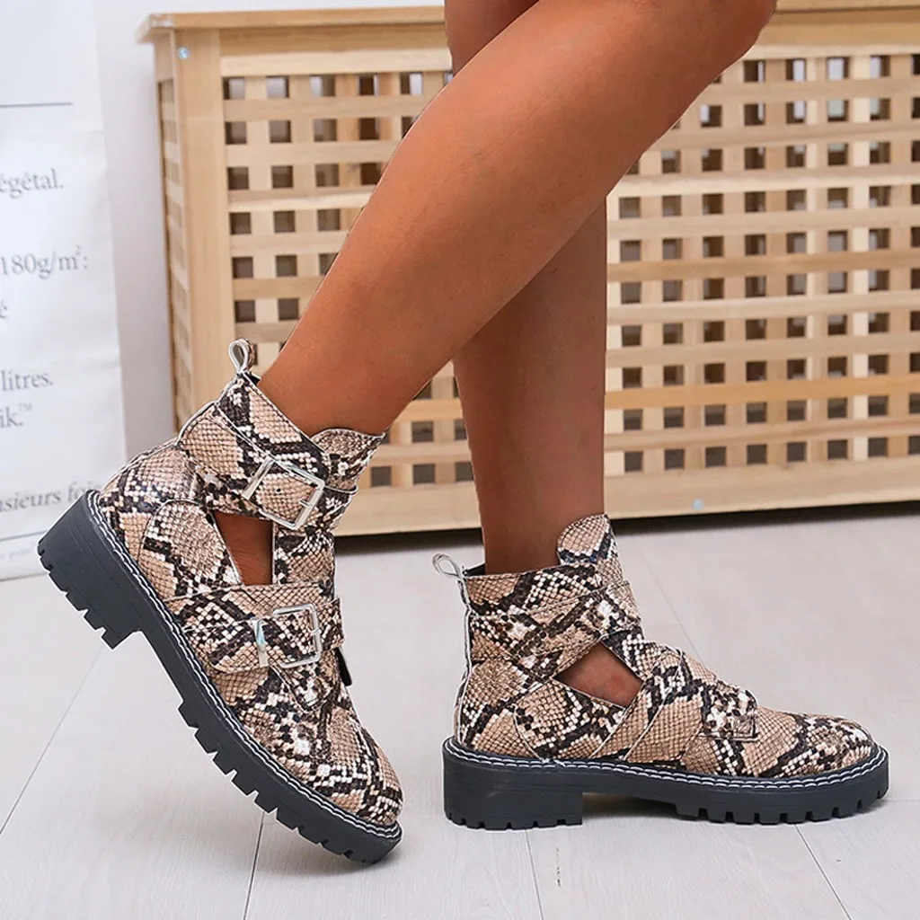 Женские пикантные сапоги с принтом змеиной кожи ботильоны Модные женские