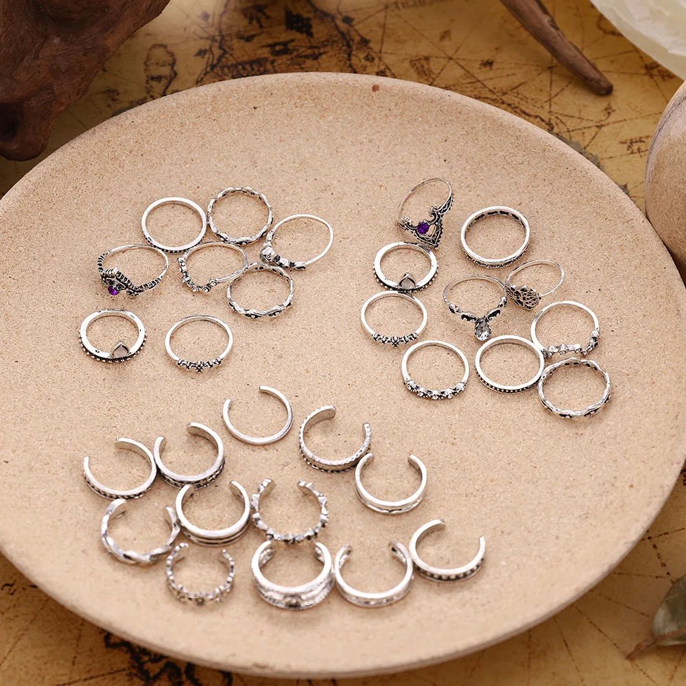 Набор колец в богемном стиле винтажные открытые кольца с прозрачным