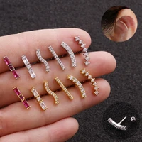 1 piece cubic zirconia small stud earrings women stick wave red stone crawler cartilage earring gold silver color earing jewelry