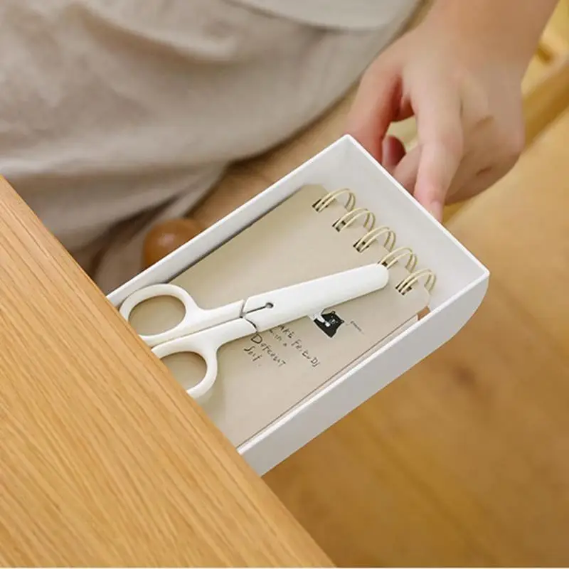 

Drawer Paste Pen Box Under The Desk Stationery Storage Case Sundries Holder Home Office Desk Pen Case Makeup Storage Box