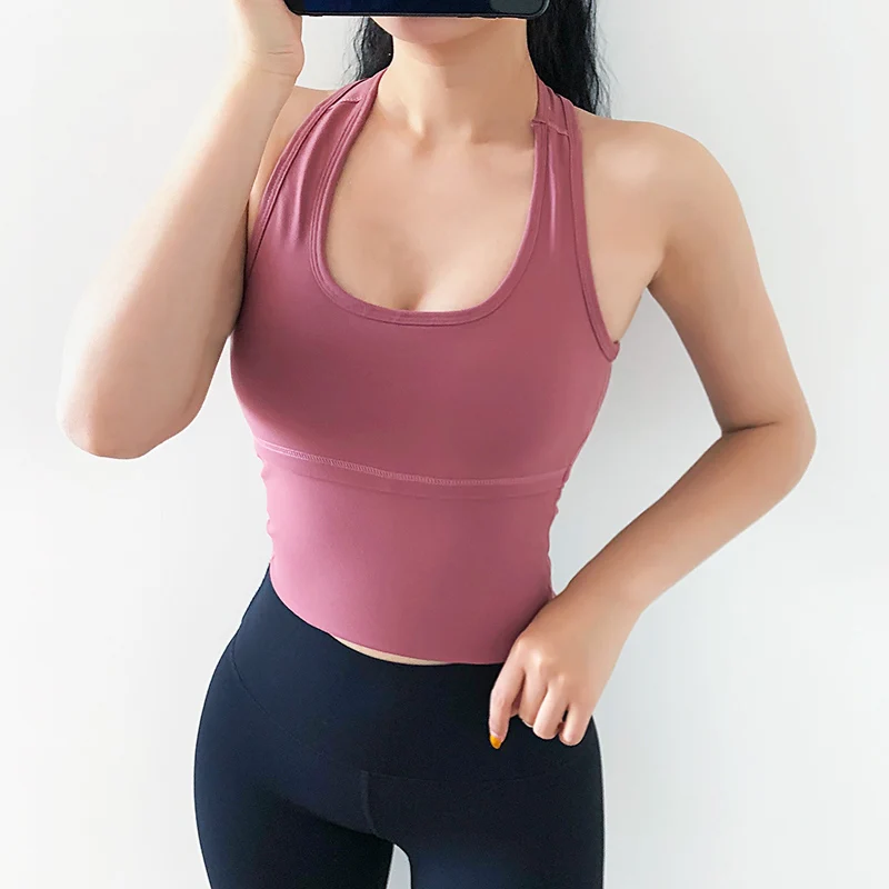 SHINBENE Plain Racerback Sports Fitness Crop Tops Women Anti-sweat Padded Workout Athletic Yoga Bras with Removable Pads | Спорт и